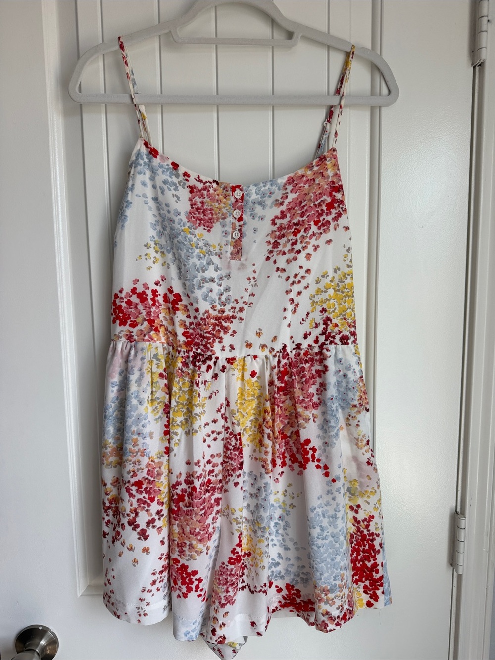 Girls' White Floral Sundress with Red, Yellow & Light Blue Blossoms